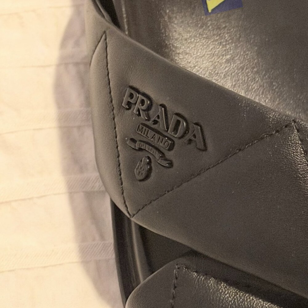 Prada - Quilted Crossband Nappa Leather Sandals - Black - Picture 7 of 7